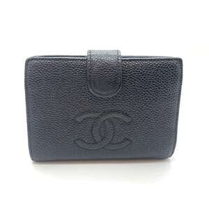 CHANEL Black Caviar Leather Logo Wallet